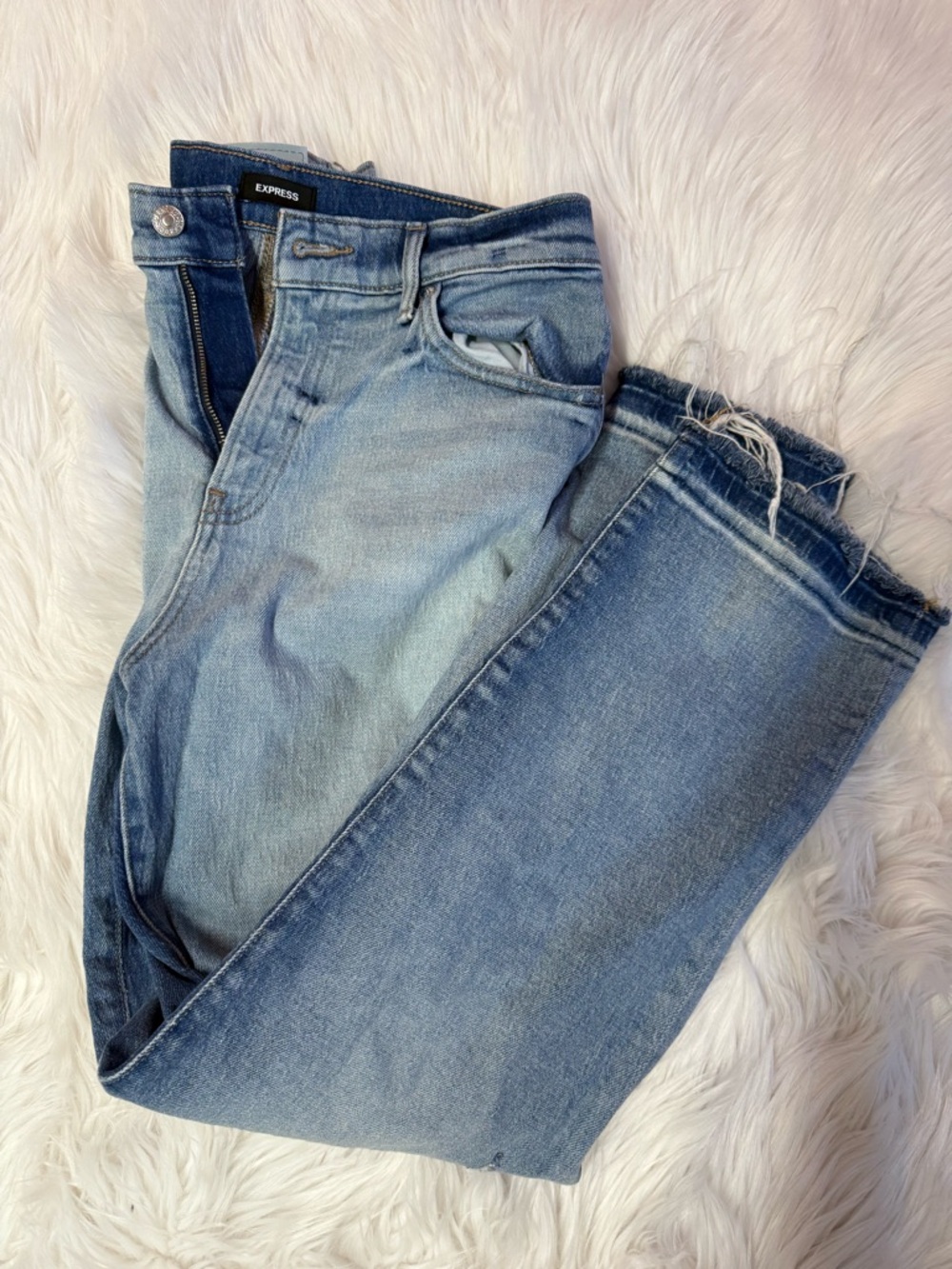 Express Straight Ankle High-Rise Jeans in Light Blue